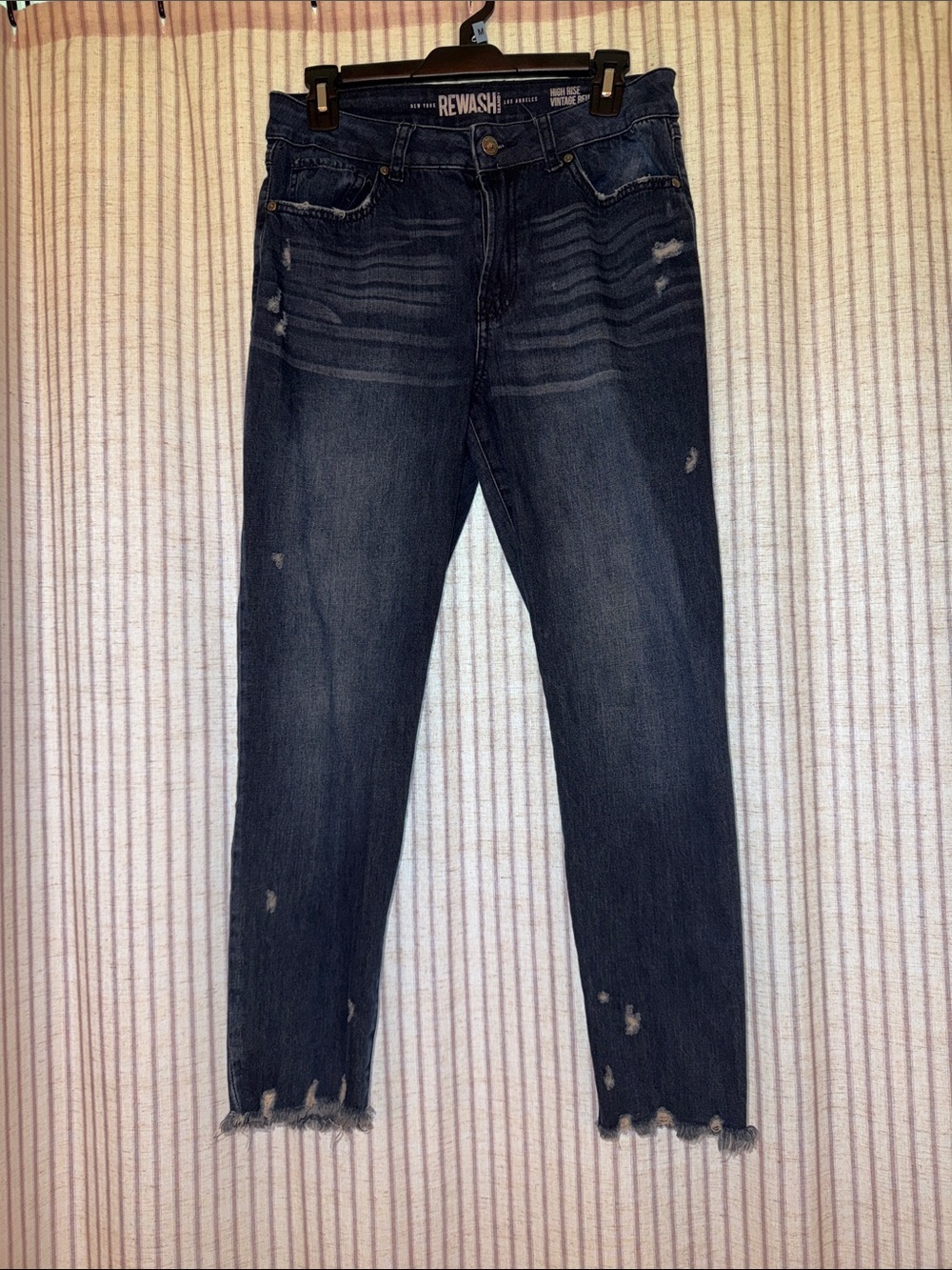 Rewash Dark Blue Distressed Raw Edge Skinny Jeans
